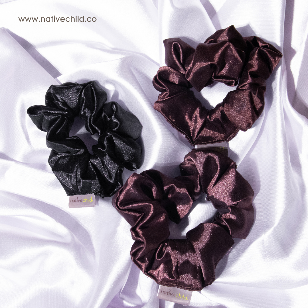 Satin Scrunchie, black and brown